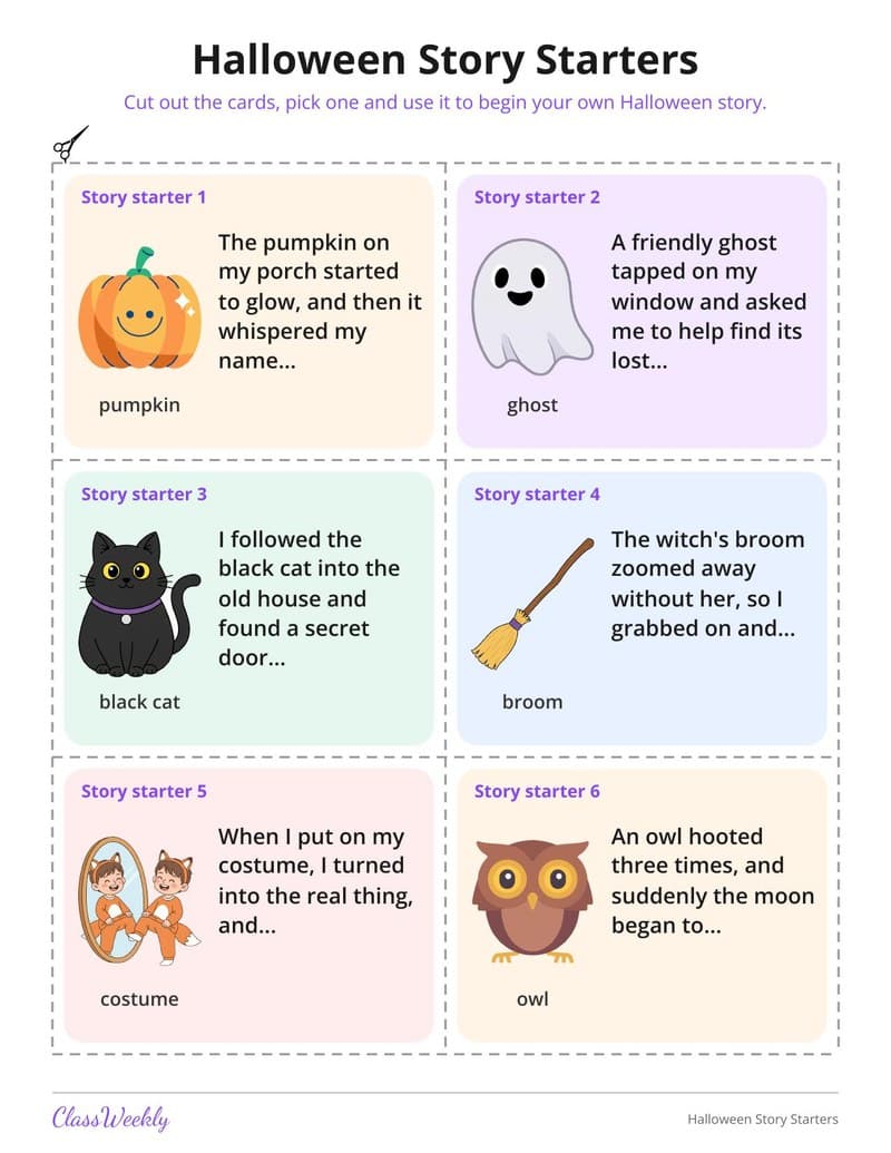Halloween Story Starters and Story Planner - 3rd Grade worksheet preview