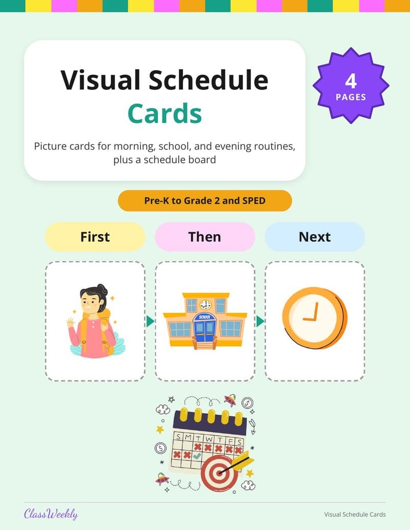 Visual Schedule Cards - Kindergarten Speech & Language printable preview