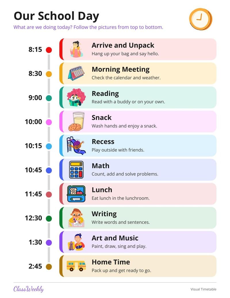 Visual Timetable Board - Kindergarten Speech & Language worksheet preview