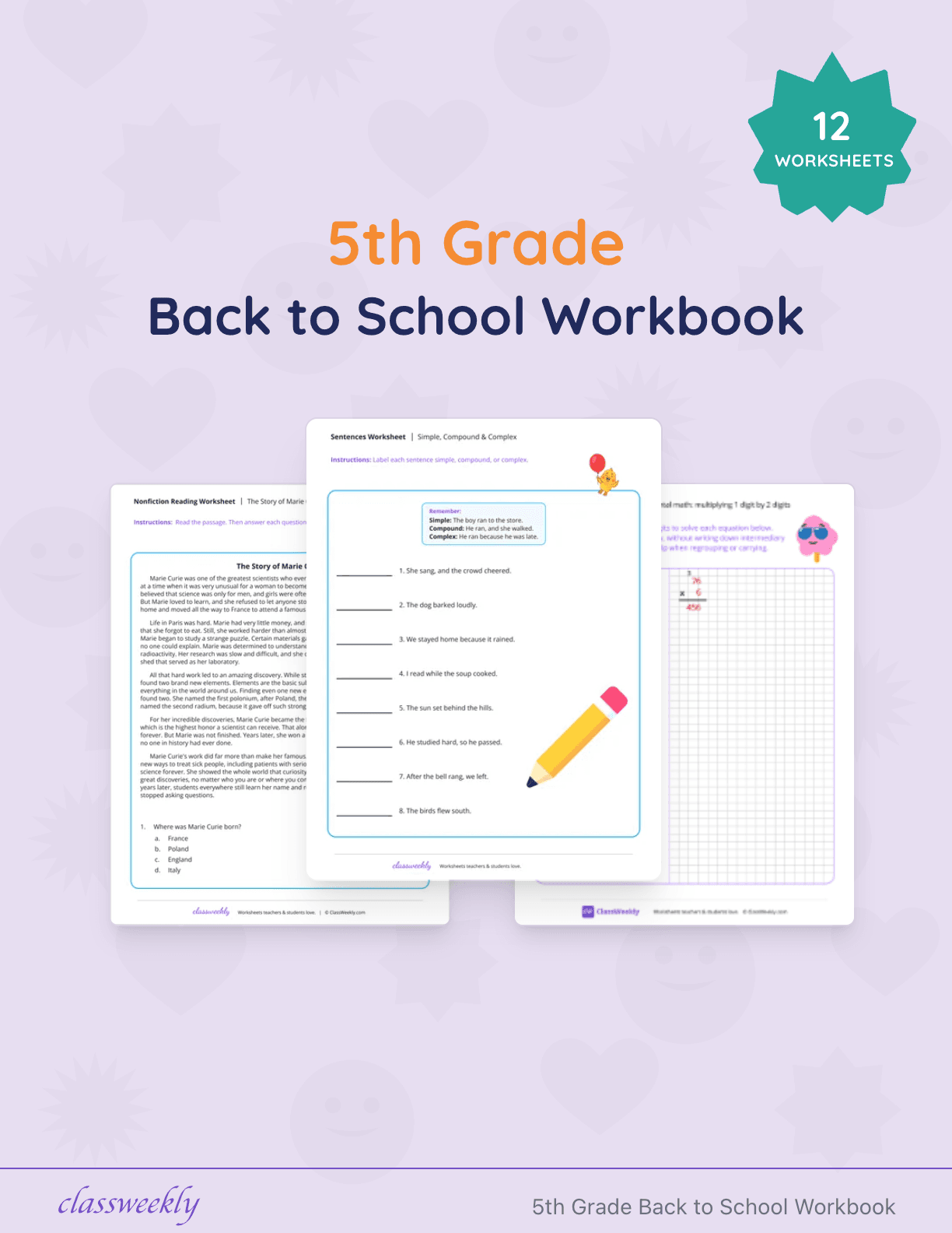 5th Grade Back to School Workbook cover