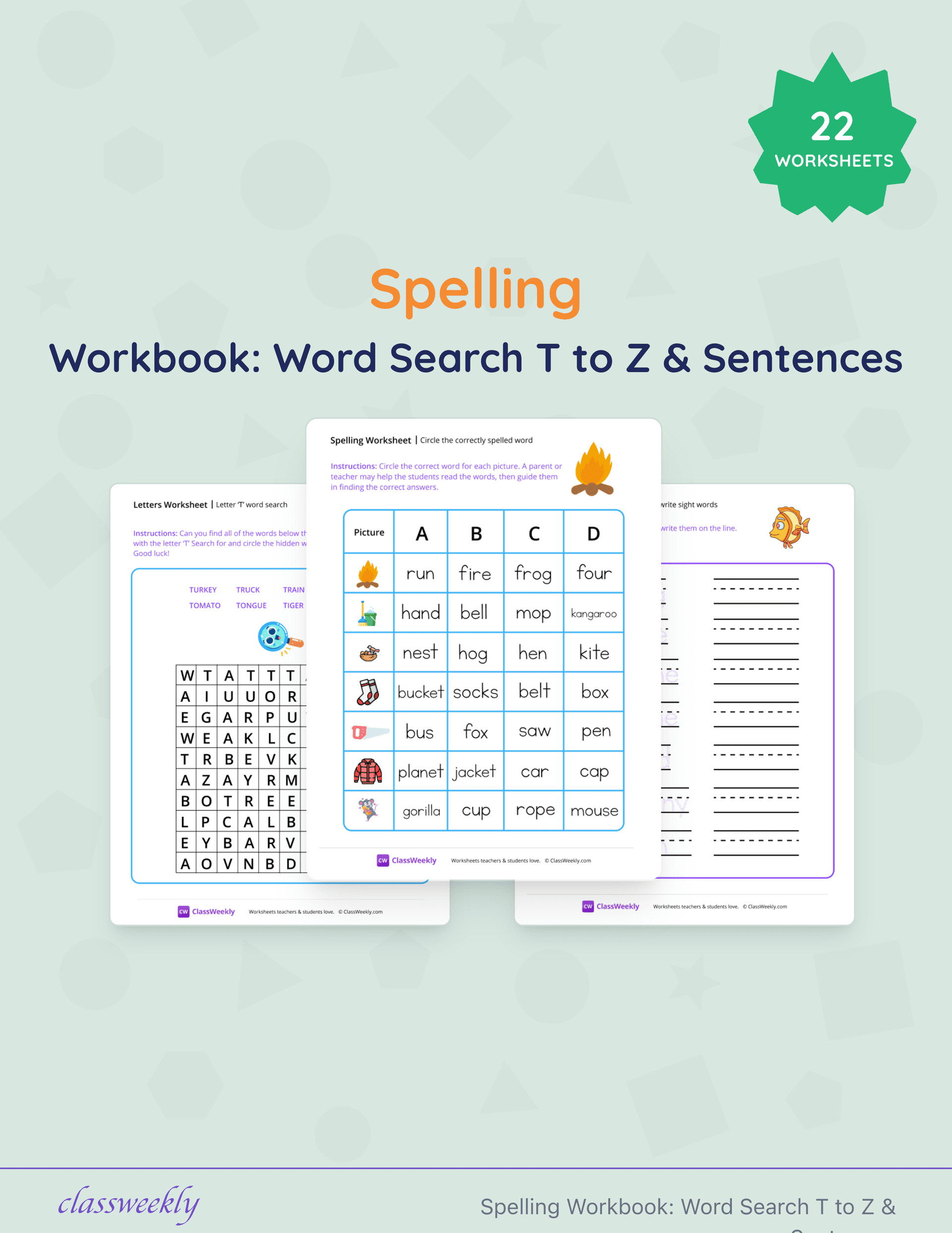 Spelling Workbook: Word Search T to Z & Sentences cover