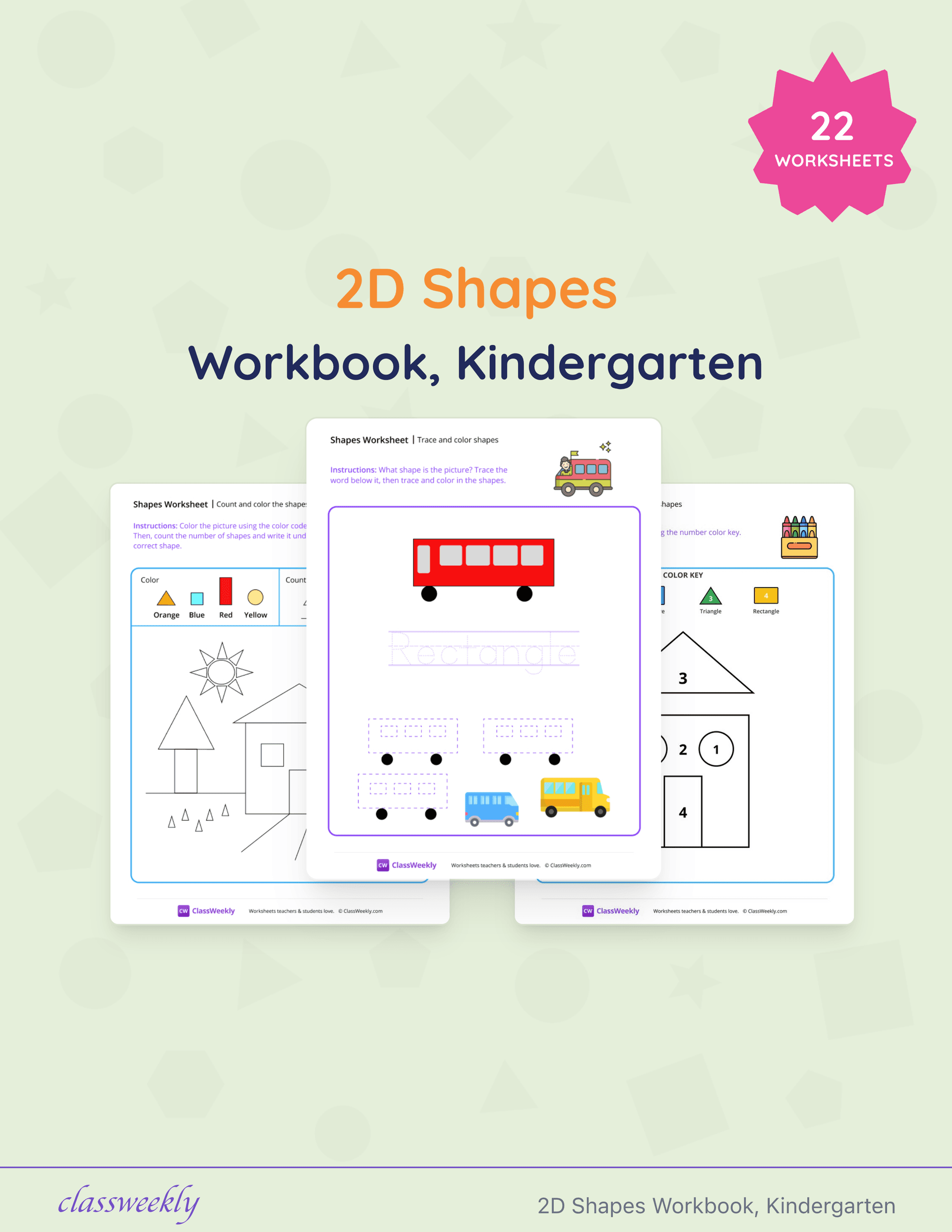 2D Shapes Workbook, Kindergarten cover