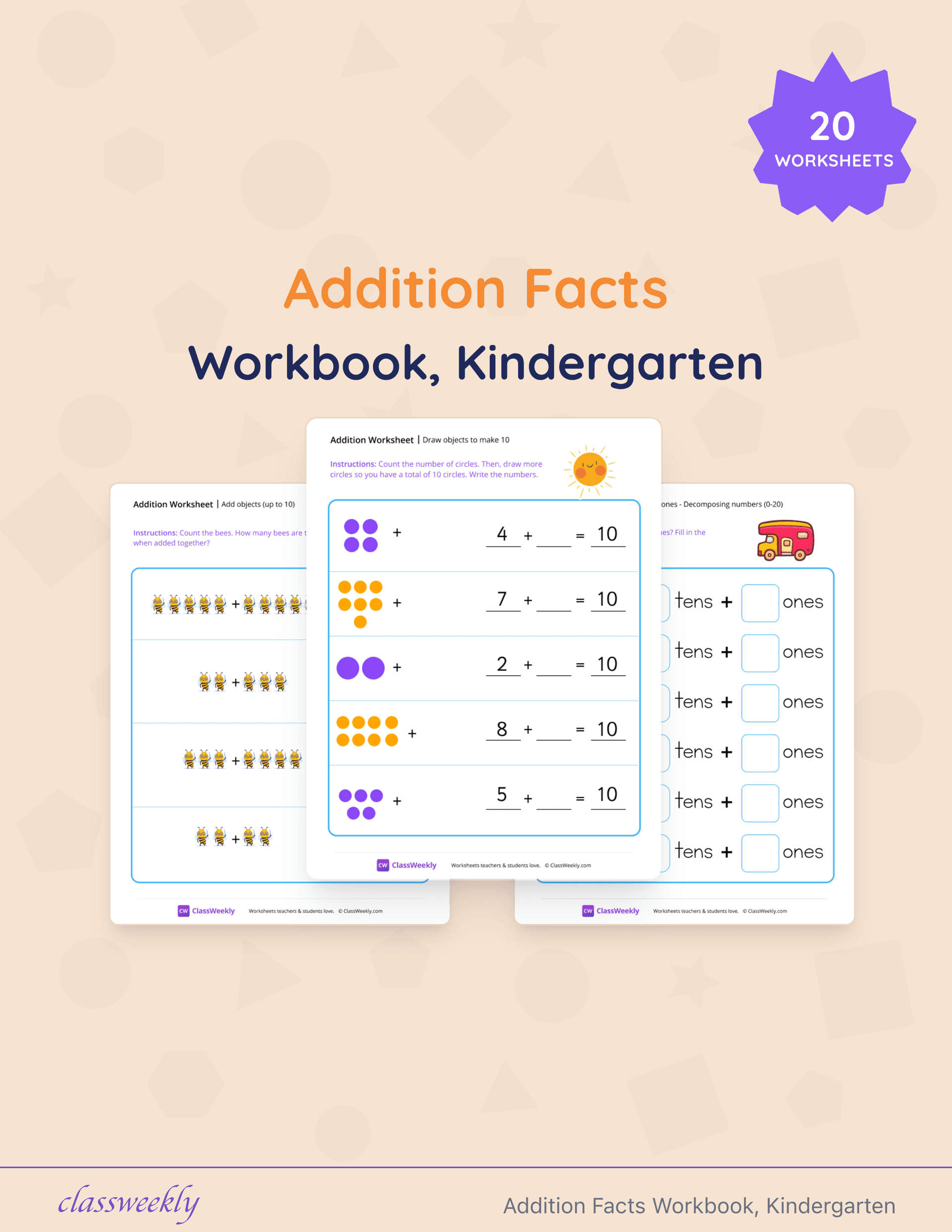 Addition Facts Workbook, Kindergarten cover