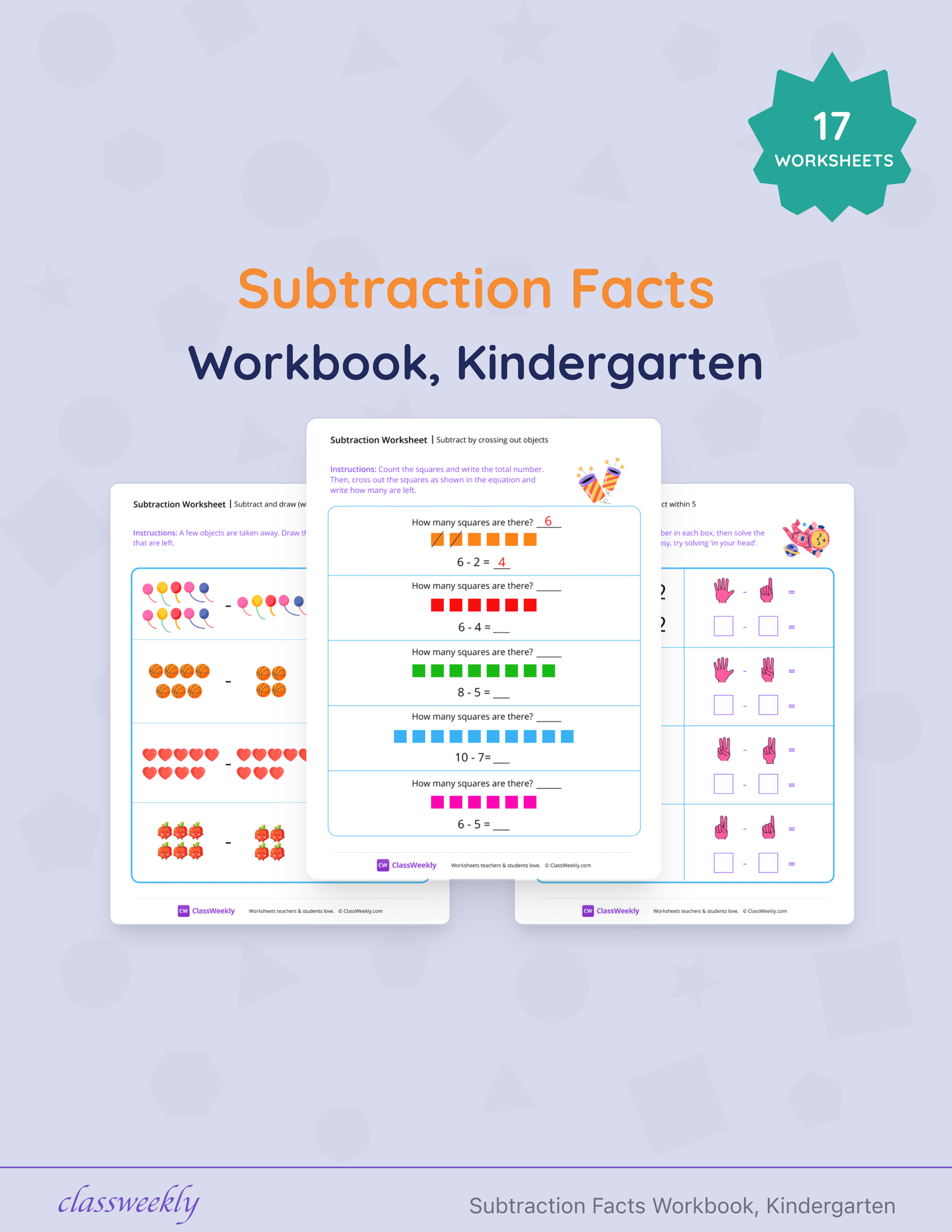 Subtraction Facts Workbook, Kindergarten cover