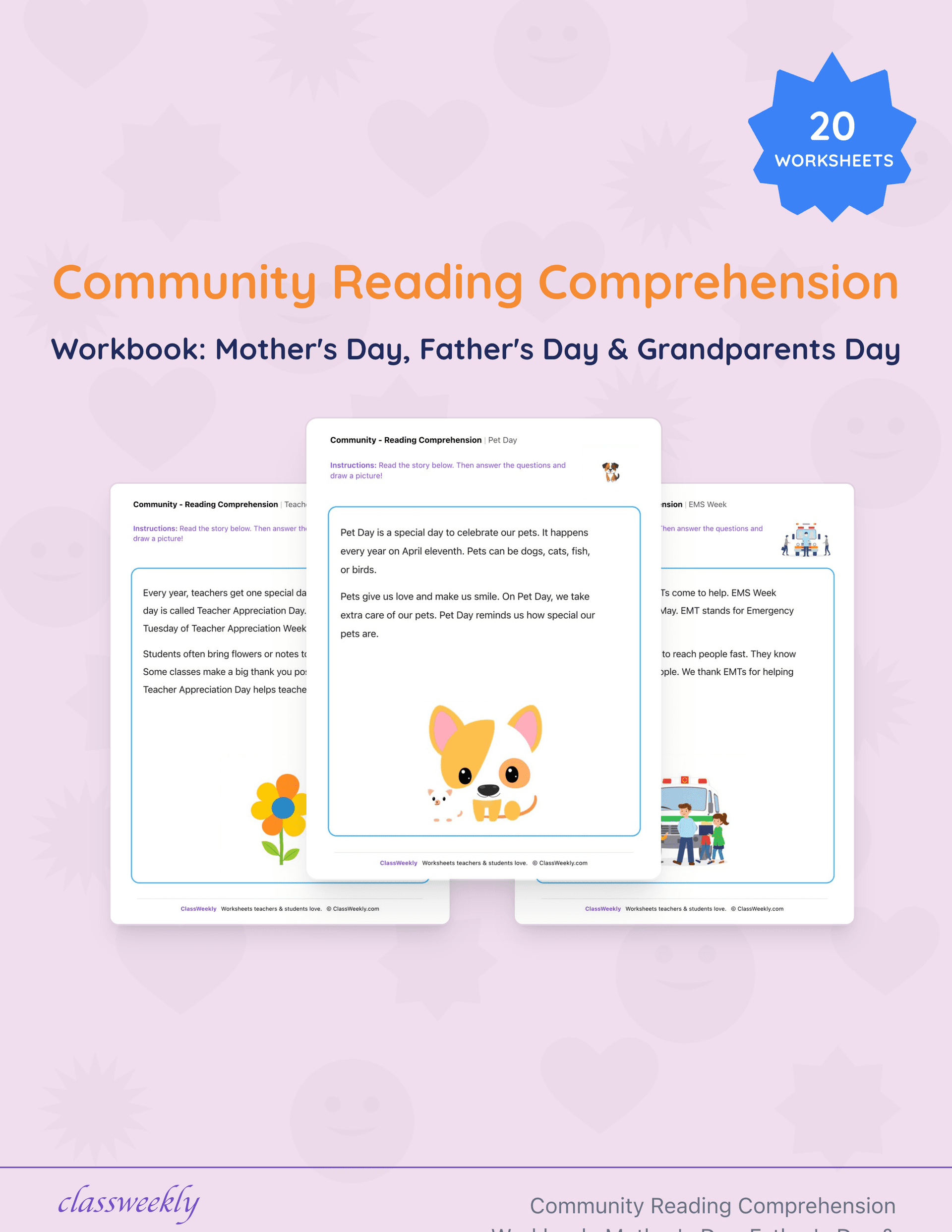Community Reading Comprehension Workbook: Mother's Day, Father's Day & Grandparents Day cover
