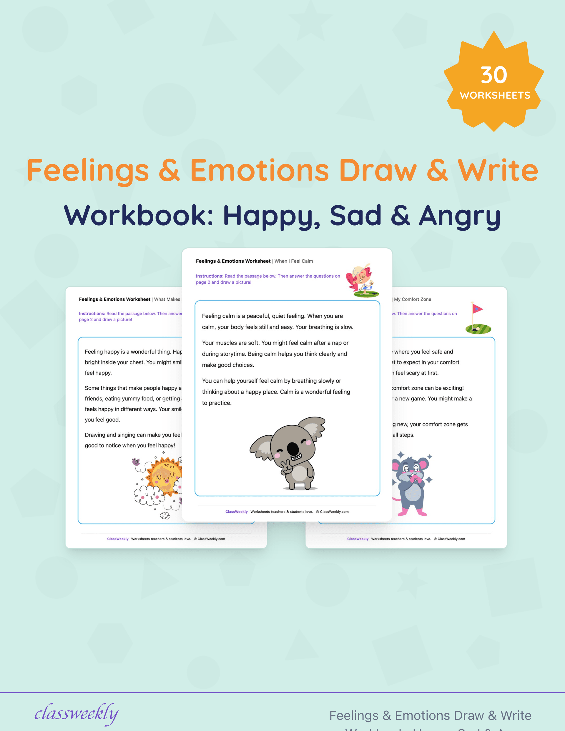 Feelings & Emotions Draw & Write Workbook: Happy, Sad & Angry cover