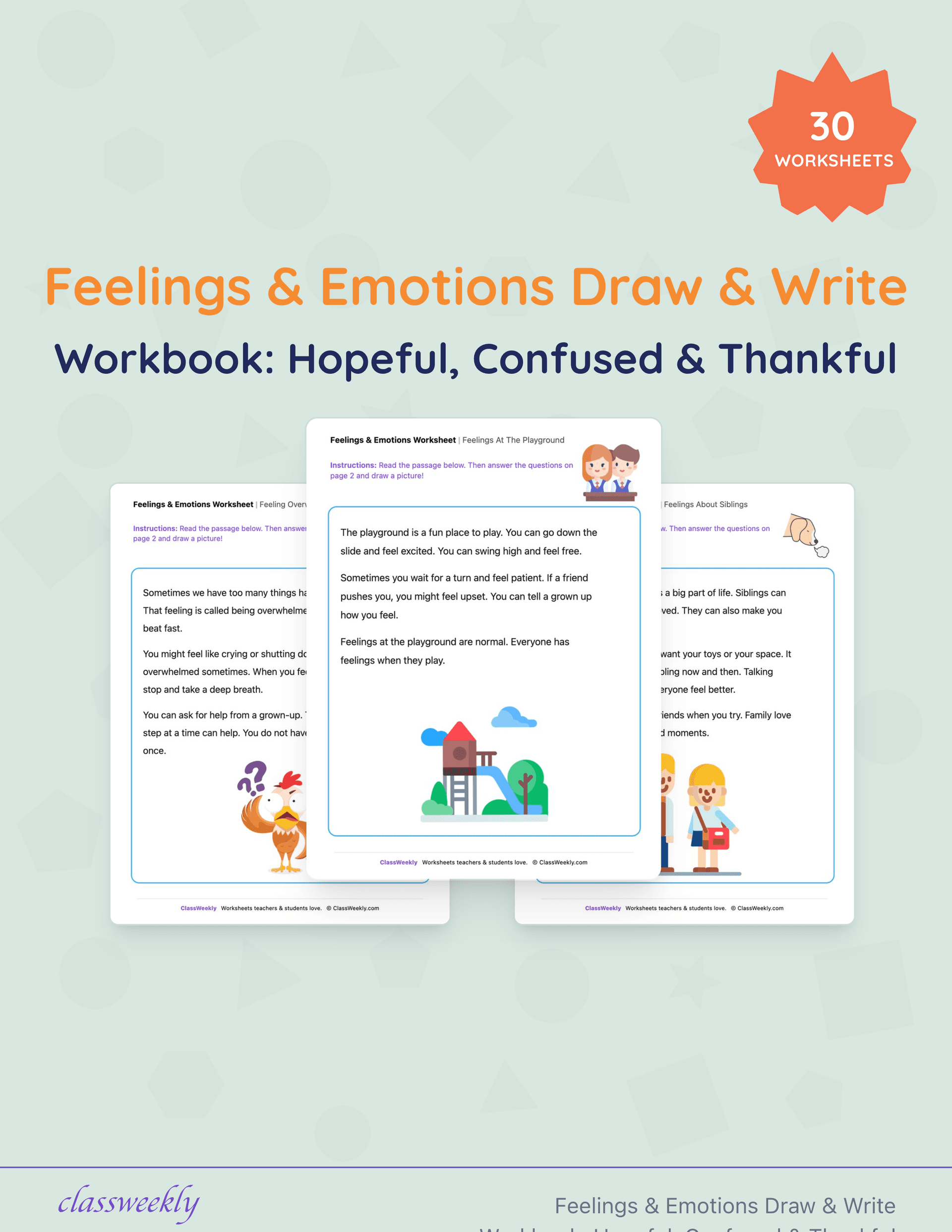Feelings & Emotions Draw & Write Workbook: Hopeful, Confused & Thankful cover