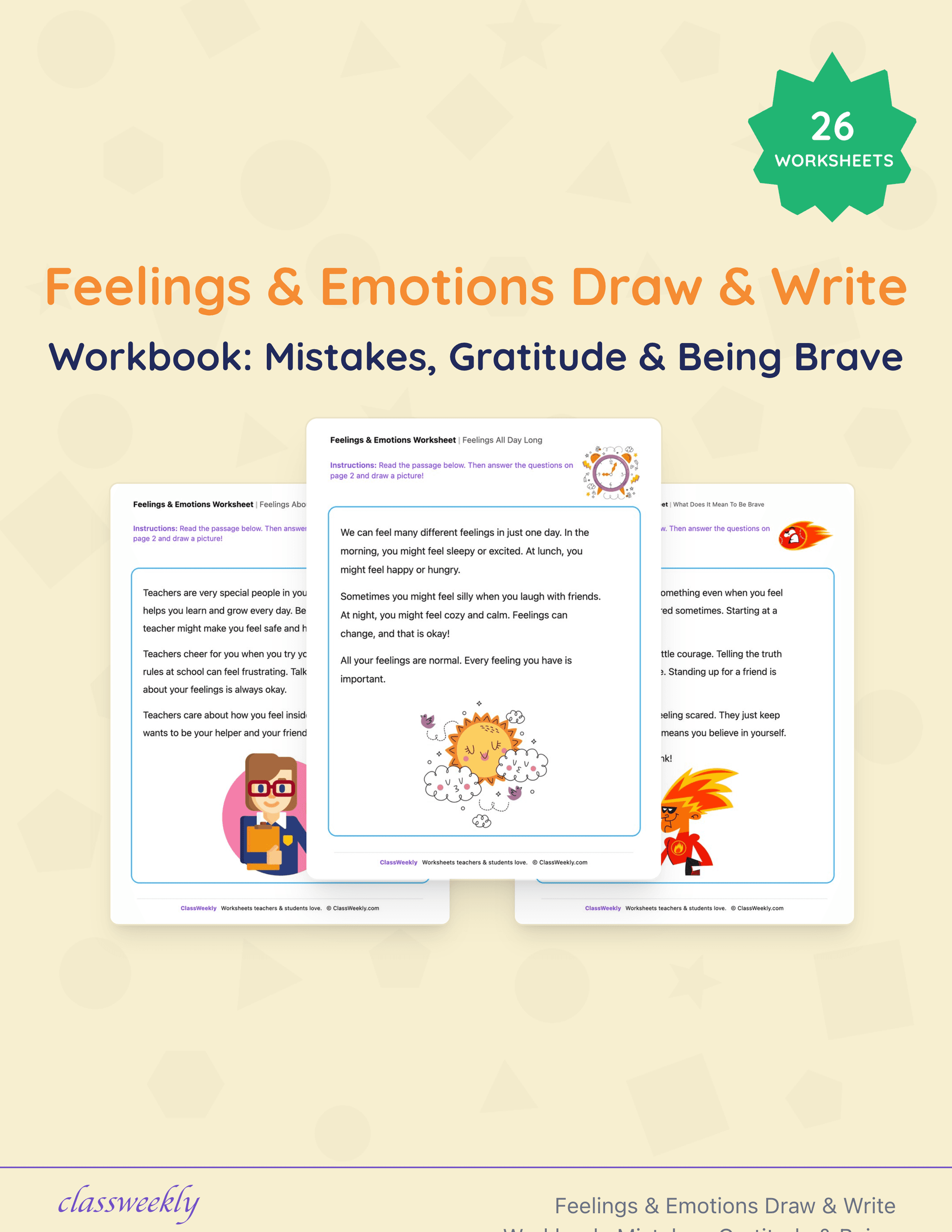 Feelings & Emotions Draw & Write Workbook: Mistakes, Gratitude & Being Brave cover