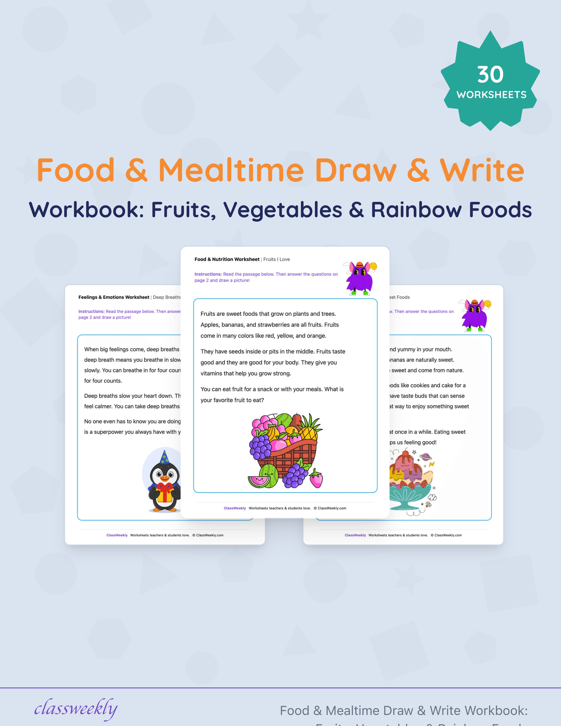 Food & Mealtime Draw & Write Workbook: Fruits, Vegetables & Rainbow Foods cover