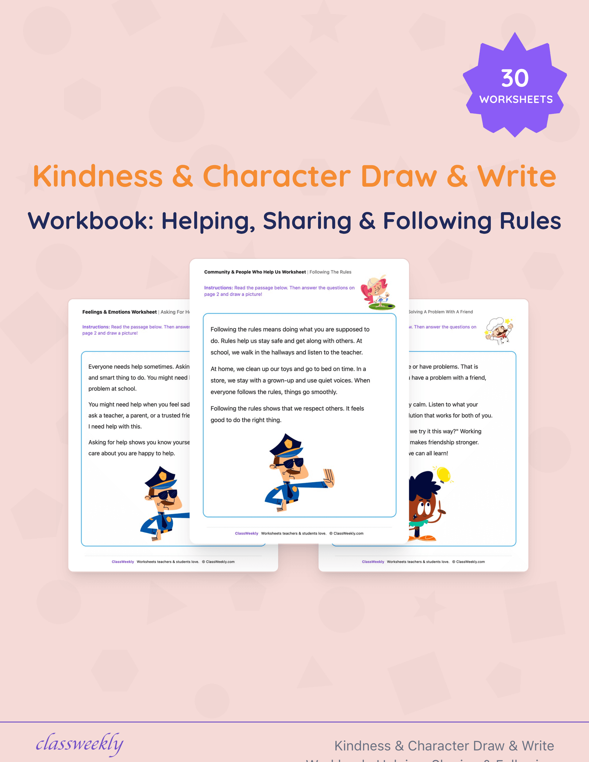 Kindness & Character Draw & Write Workbook: Helping, Sharing & Following Rules cover