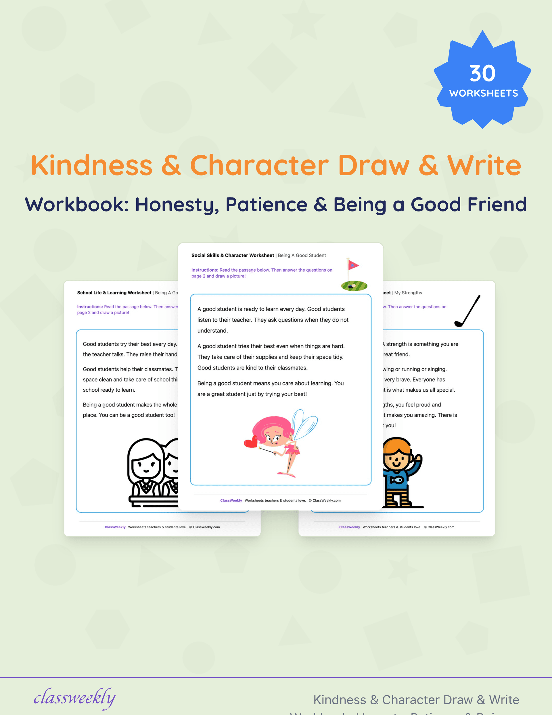 Kindness & Character Draw & Write Workbook: Honesty, Patience & Being a Good Friend cover