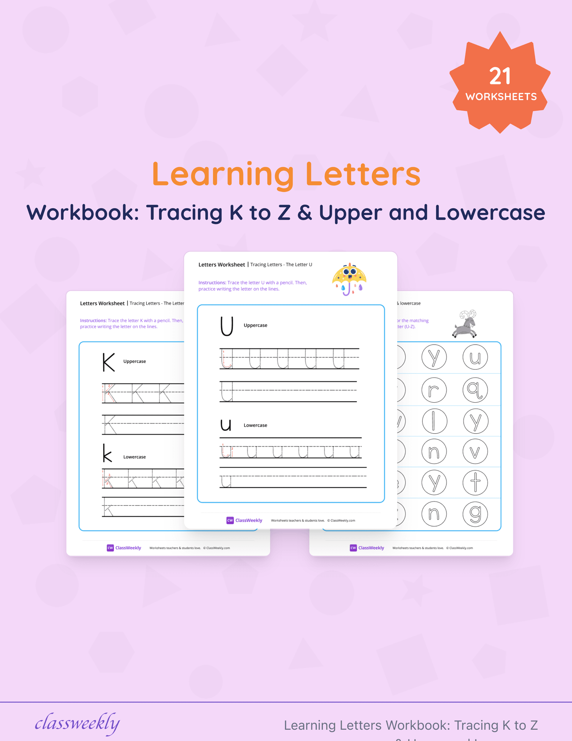 Learning Letters Workbook: Tracing K to Z & Upper and Lowercase cover