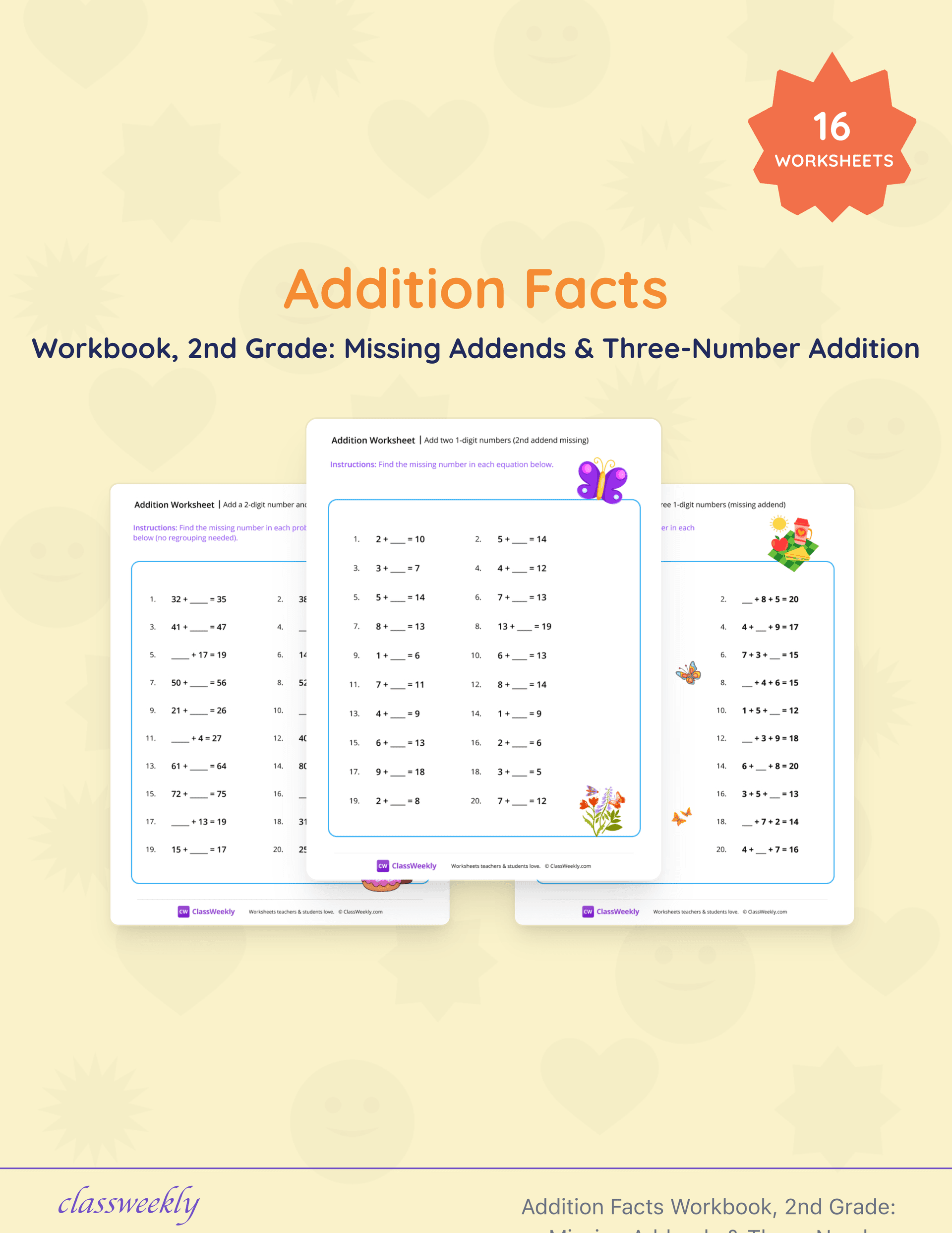 Addition Facts Workbook, 2nd Grade: Missing Addends & Three-Number Addition cover