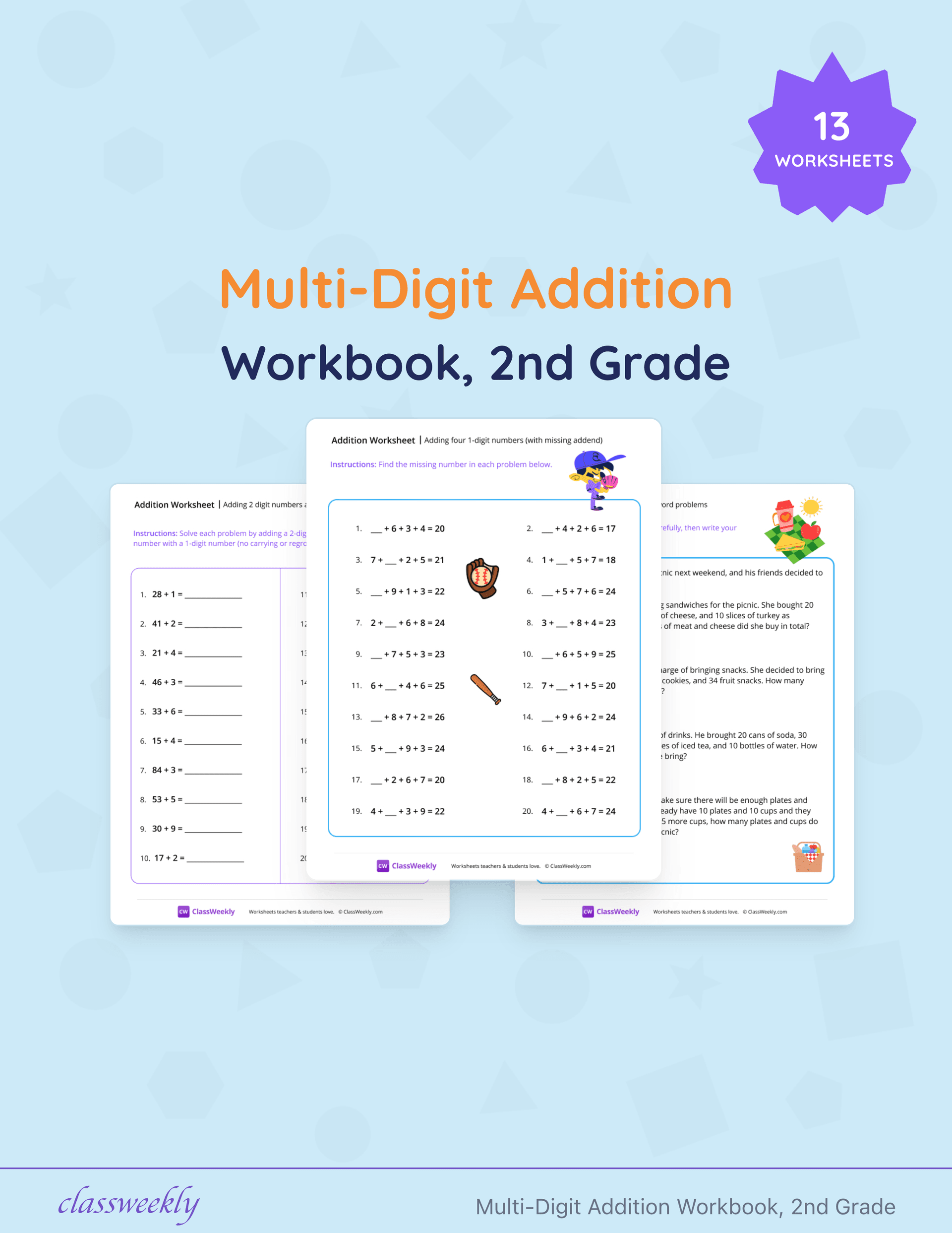 Multi-Digit Addition Workbook, 2nd Grade cover