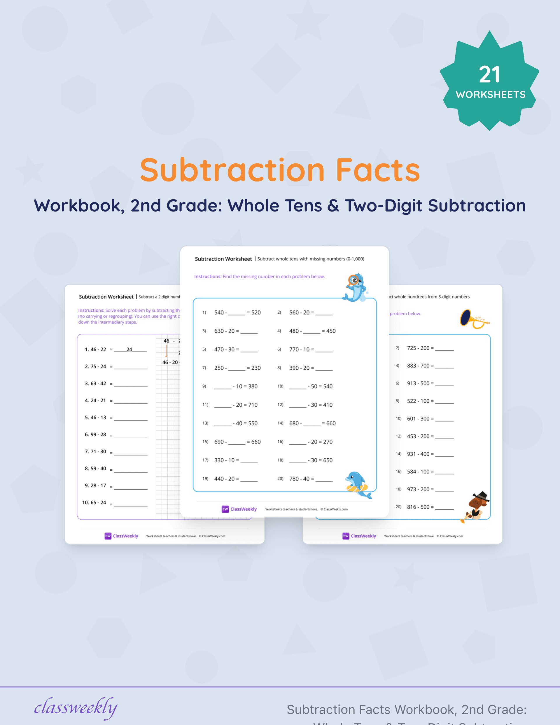 Subtraction Facts Workbook, 2nd Grade: Whole Tens & Two-Digit Subtraction cover