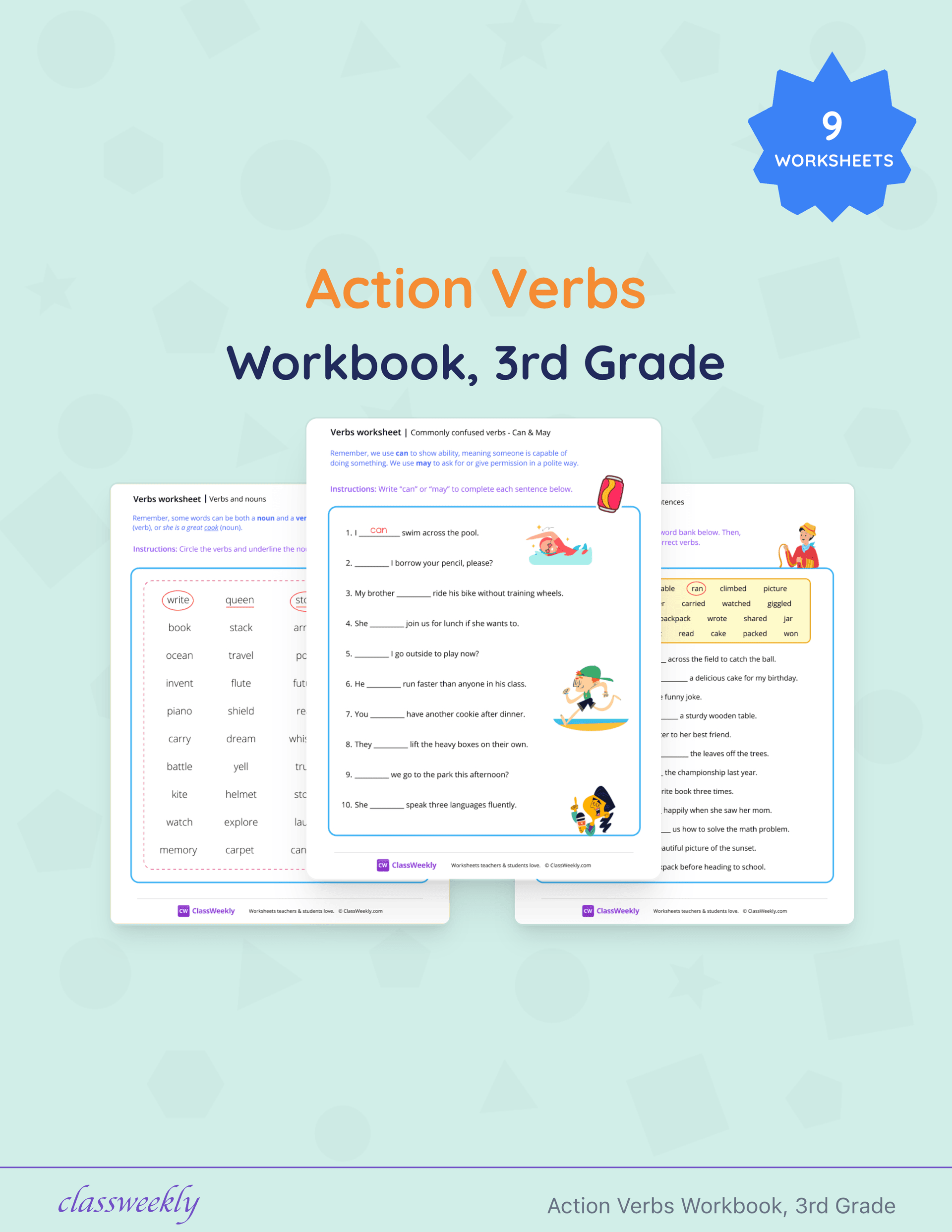 Action Verbs Workbook, 3rd Grade cover