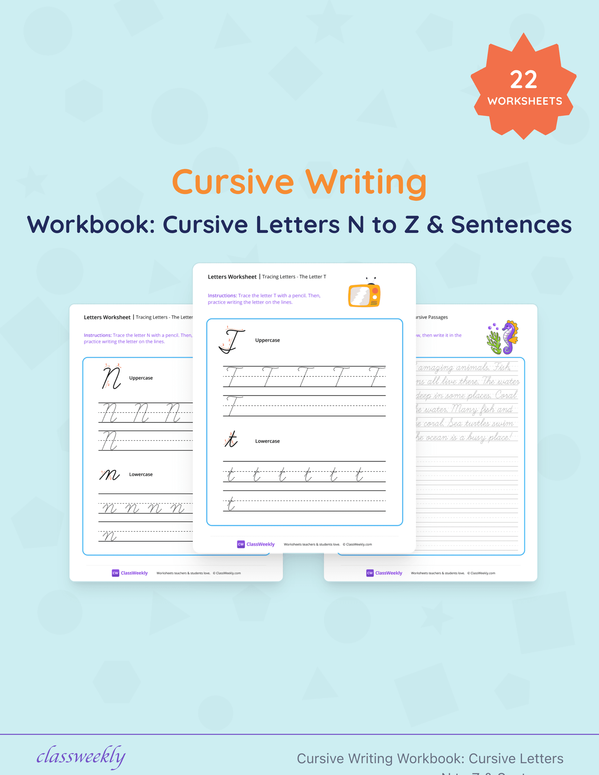 Cursive Writing Workbook: Cursive Letters N to Z & Sentences cover