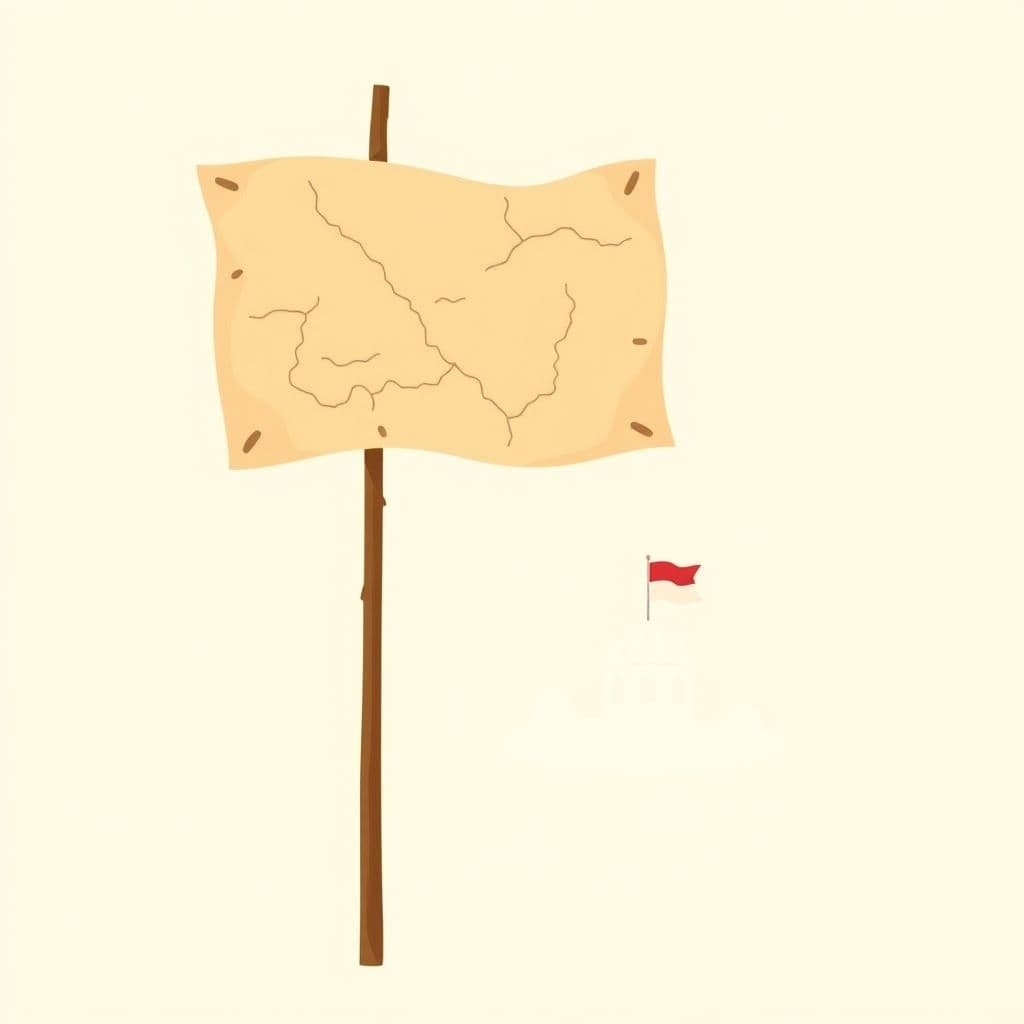 American Revolution: a historic flag and an old parchment map
