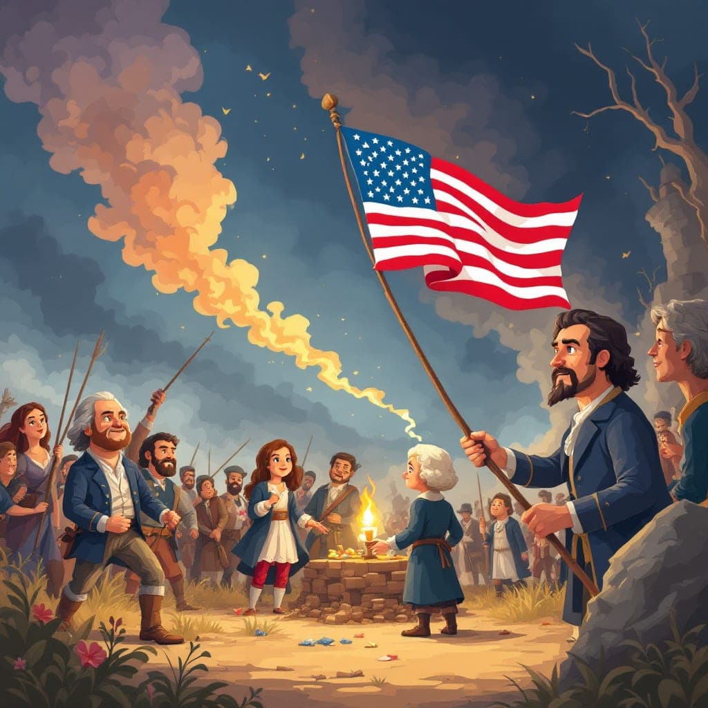 American Revolution: a historic flag and an old parchment map