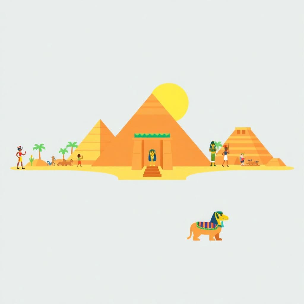 Ancient Egyptians: Nile centrality, pyramids, hieroglyphics, mummification, pharaohs