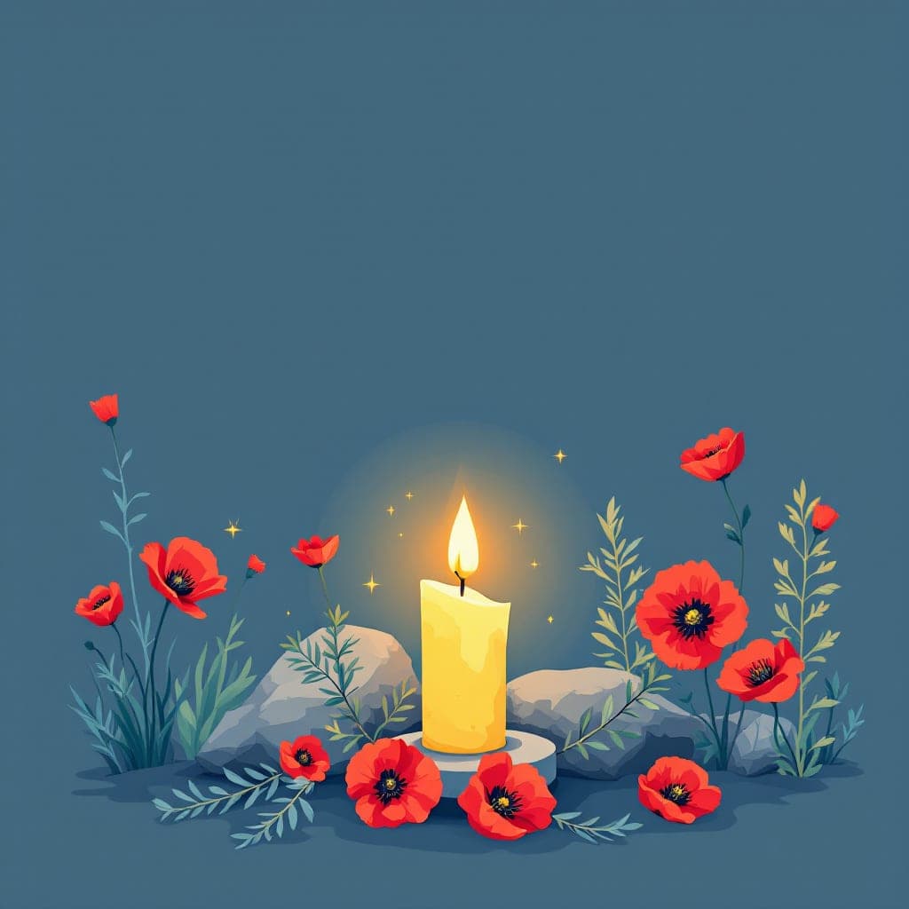 ANZAC Day: Poppy/rosemary symbols, simple idea of remembering soldiers