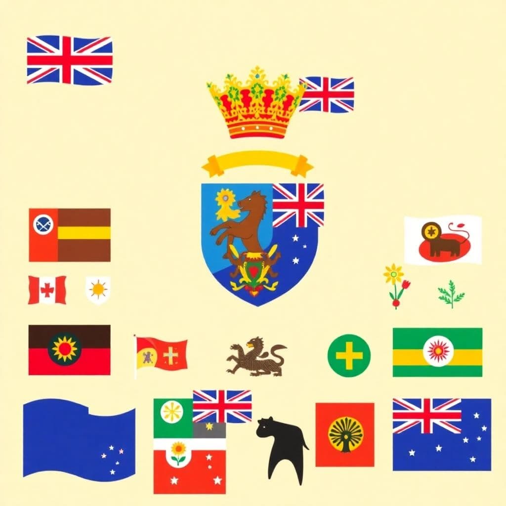 Australian Symbols and Emblems: Commonwealth Coat of Arms, Australian Flag, First Nations flags, floral emblems, religious symbols
