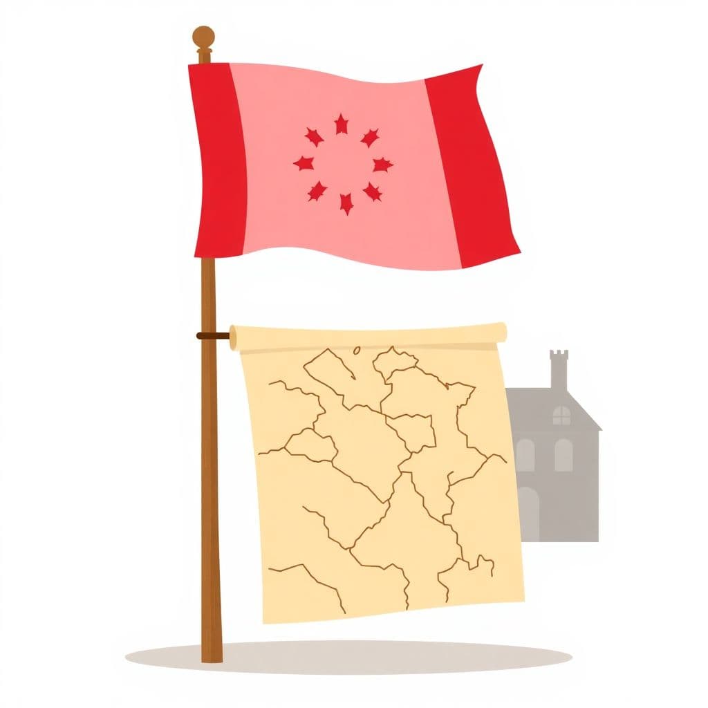 Battle of the Alamo: a historic flag and an old parchment map