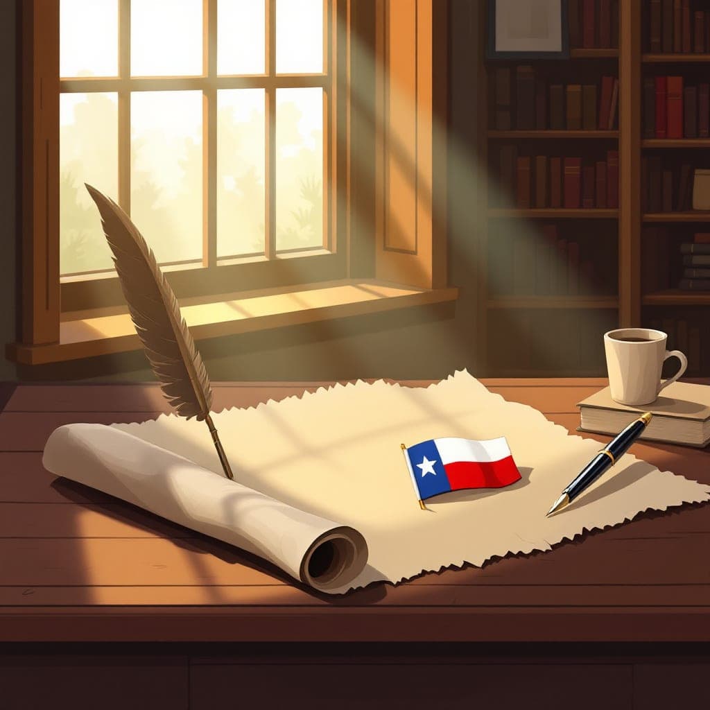 Battle of the Alamo: a historic flag and an old parchment map