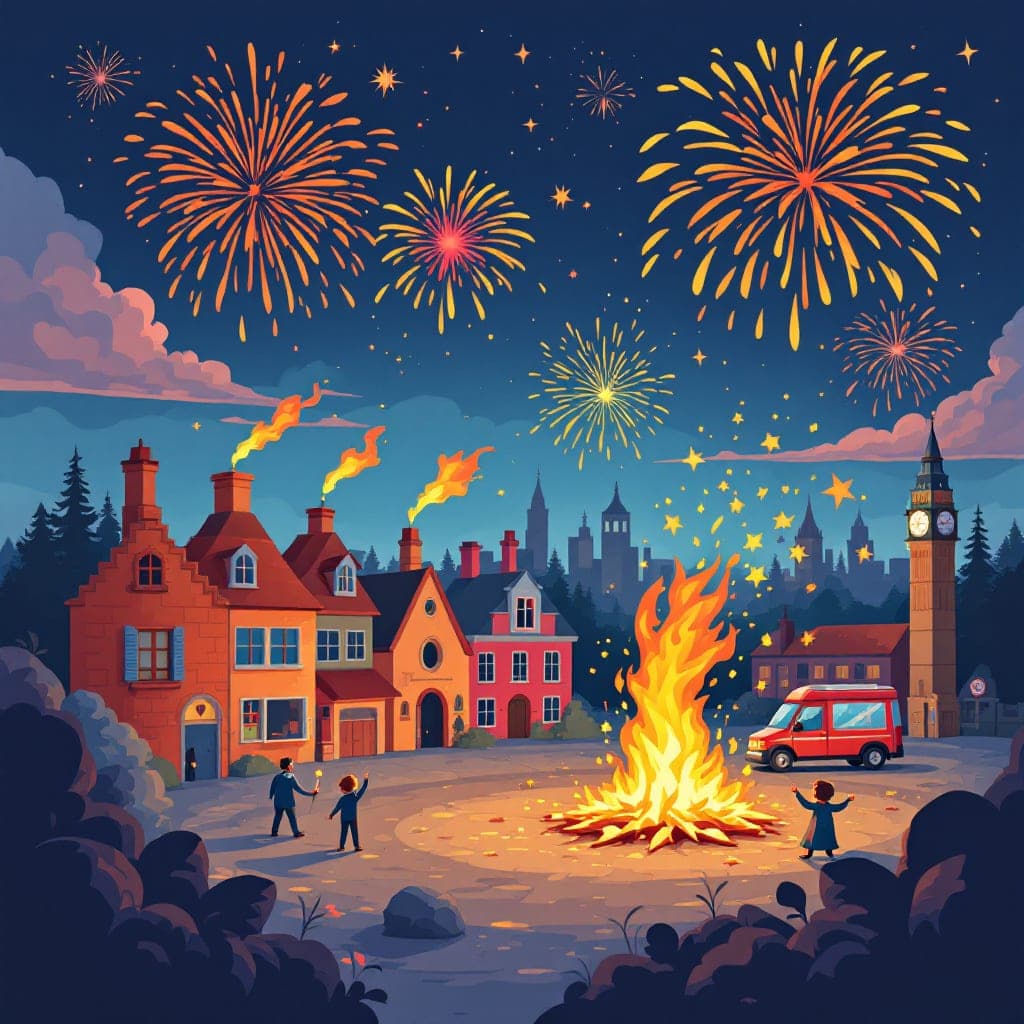 Bonfire Night: Simple story of Guy Fawkes and fireworks/bonfires