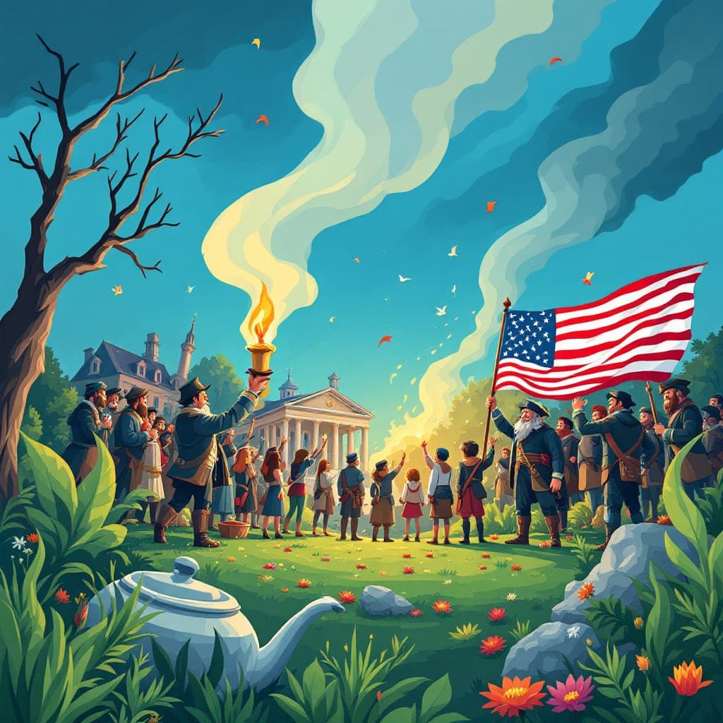 Boston Tea Party: a historic flag and an old parchment map, classroom activities