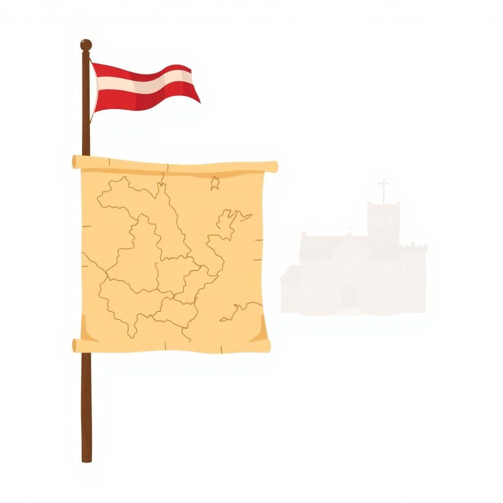Boston Tea Party: a historic flag and an old parchment map