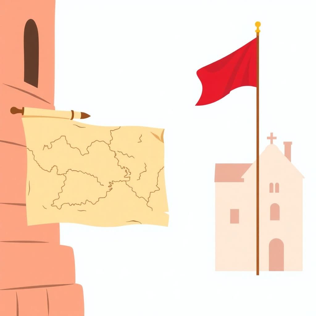 Civil War: a historic flag and an old parchment map