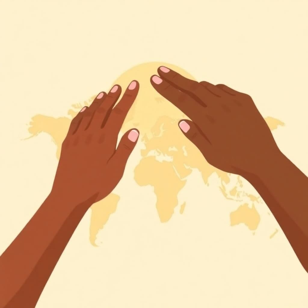 Colonisation and Its Impacts: two hands reaching toward each other over a map