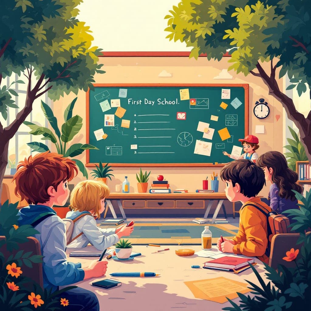 First Day of School: Meeting classmates, starting a new year