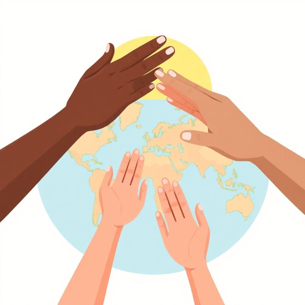 Impact of Colonial Development: two hands reaching toward each other over a map