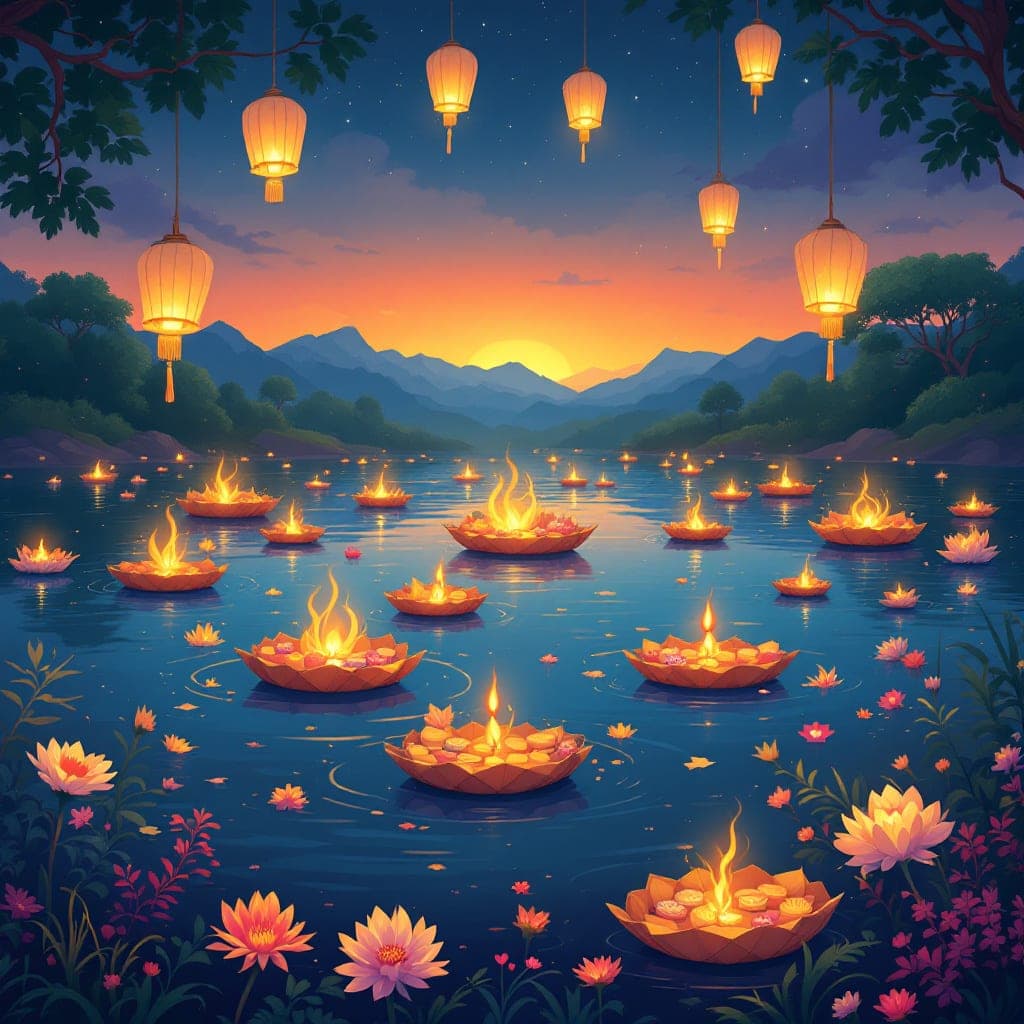 Loy Krathong: Thai festival of floating lanterns/baskets