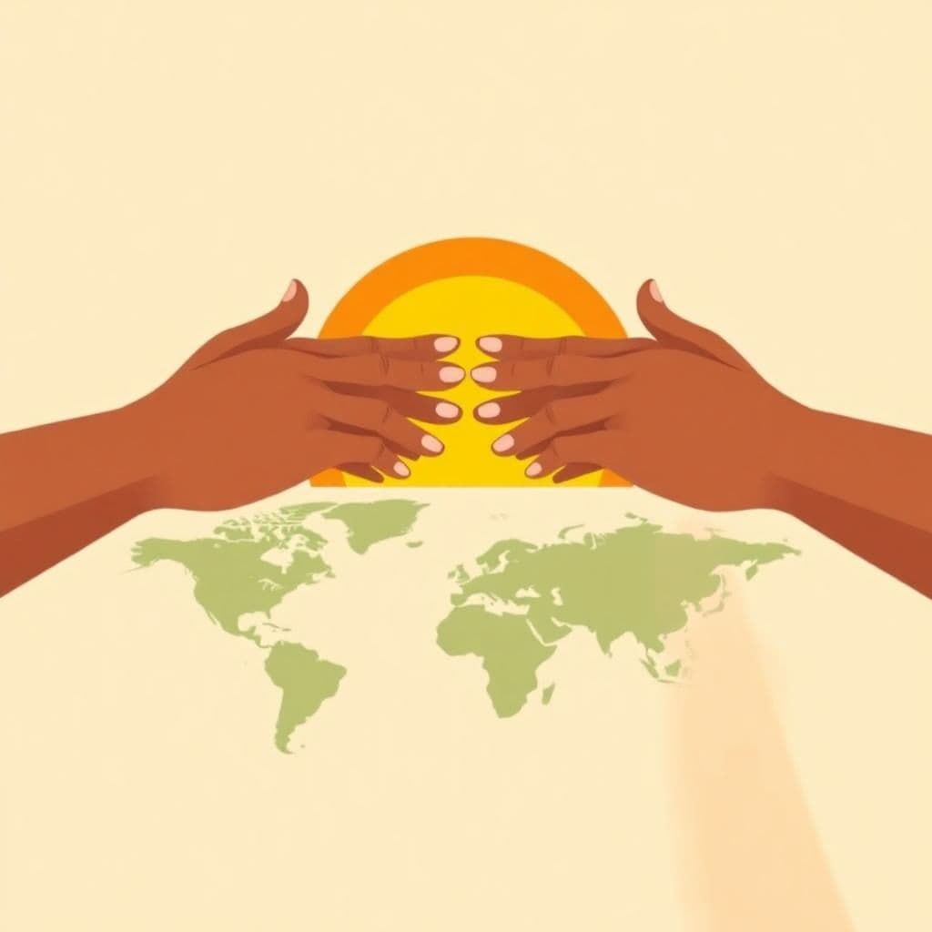 National Sorry Day: two hands reaching toward each other over a map