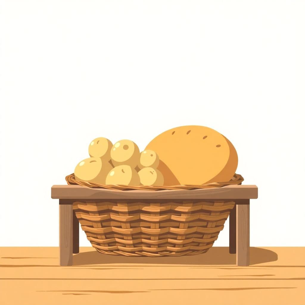 The Great Famine (An Gorta Mór): a simple basket of potatoes and a loaf of bread
