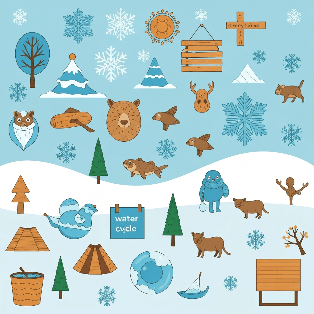 Winter Science & Weather, Explore winter weather, snowflakes, animal hibernation, and the water cycle with hands-on science worksheets for every grade.