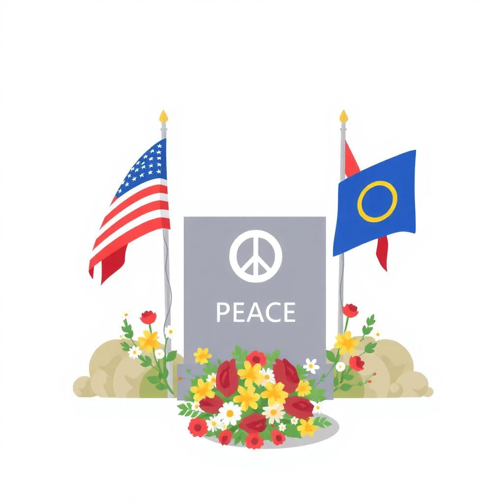 World War II: a peace memorial with flags and a wreath of flowers, classroom activities
