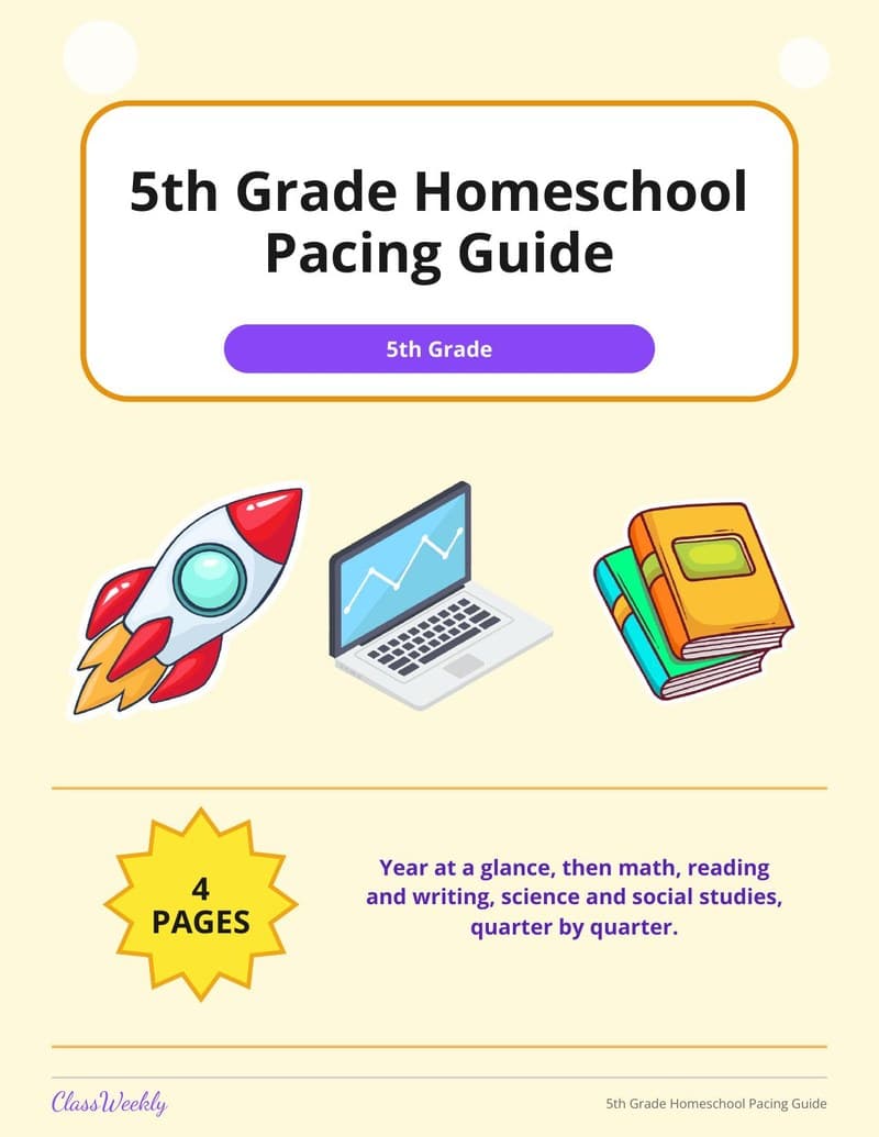 5th Grade Homeschool Pacing Guide - 5th Grade Homeschool Planning worksheet preview