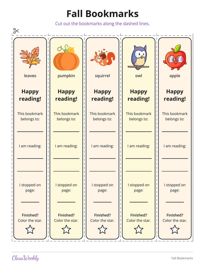 Fall Bookmarks - 2nd Grade Bookmarks printable preview