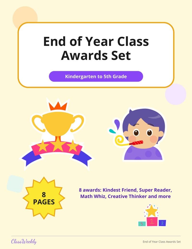 End of Year Class Awards Set - Kindergarten Certificates and Awards worksheet preview