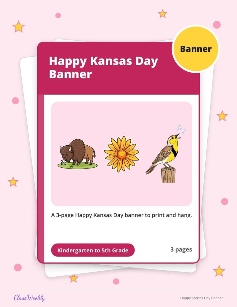 Happy Kansas Day Banner - 4th Grade Classroom Setup printable preview