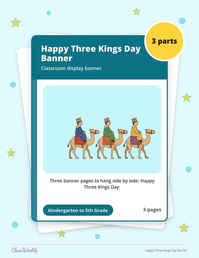 Happy Three Kings Day Banner - 4th Grade Classroom Setup printable preview