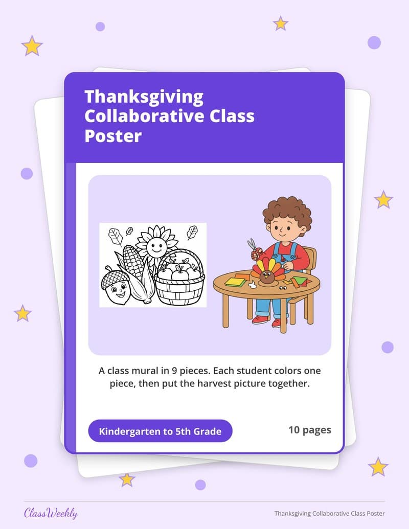 Thanksgiving Collaborative Class Poster - 4th Grade Classroom Setup printable preview