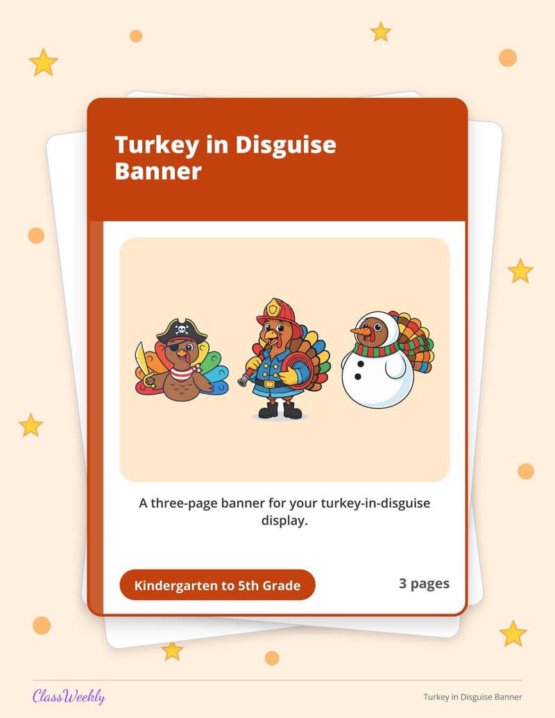 Turkey in Disguise Banner - 4th Grade Classroom Setup printable preview