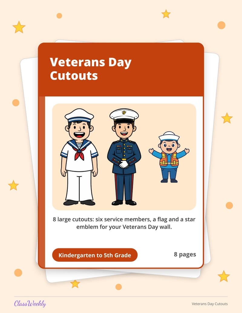 Veterans Day Cutouts - 4th Grade Classroom Setup printable preview