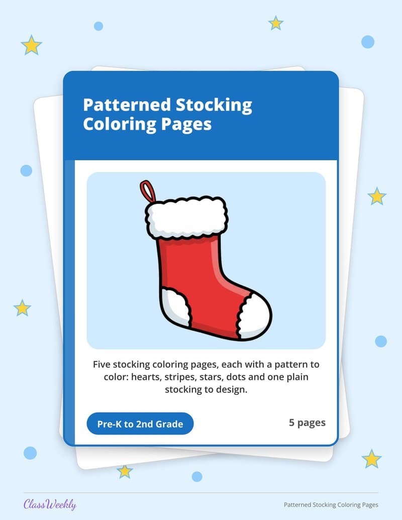 Patterned Stocking Coloring Pages - 2nd Grade Coloring Pages printable preview