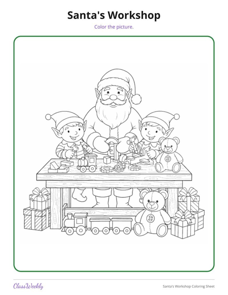 Santa's Workshop Coloring Sheet - 2nd Grade Coloring Pages printable preview